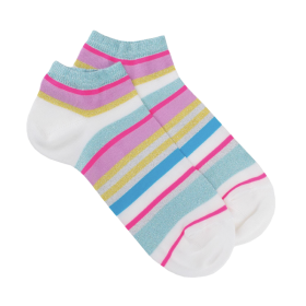 Socquettes femme avec à rayures flashy - Fond blanc | Doré Doré