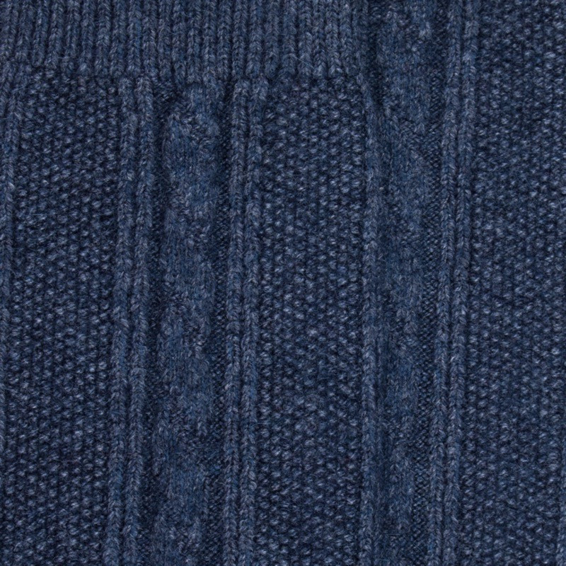 Mi-bas torsadés pour femme en laine et cachemire - Bleu | Doré Doré