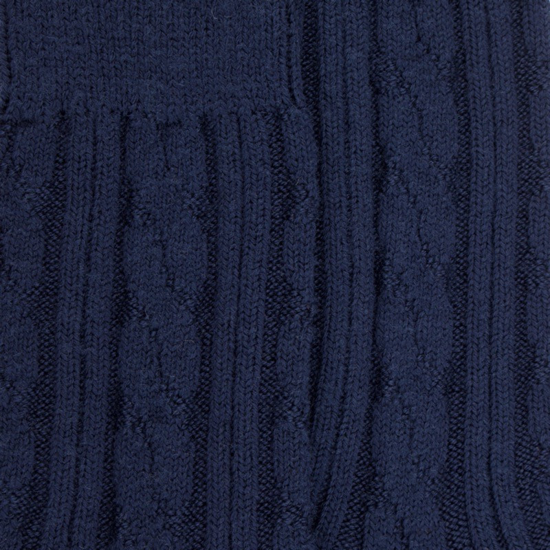 Chaussettes femme en laine à motif torsadés - Bleu Caban | Doré Doré