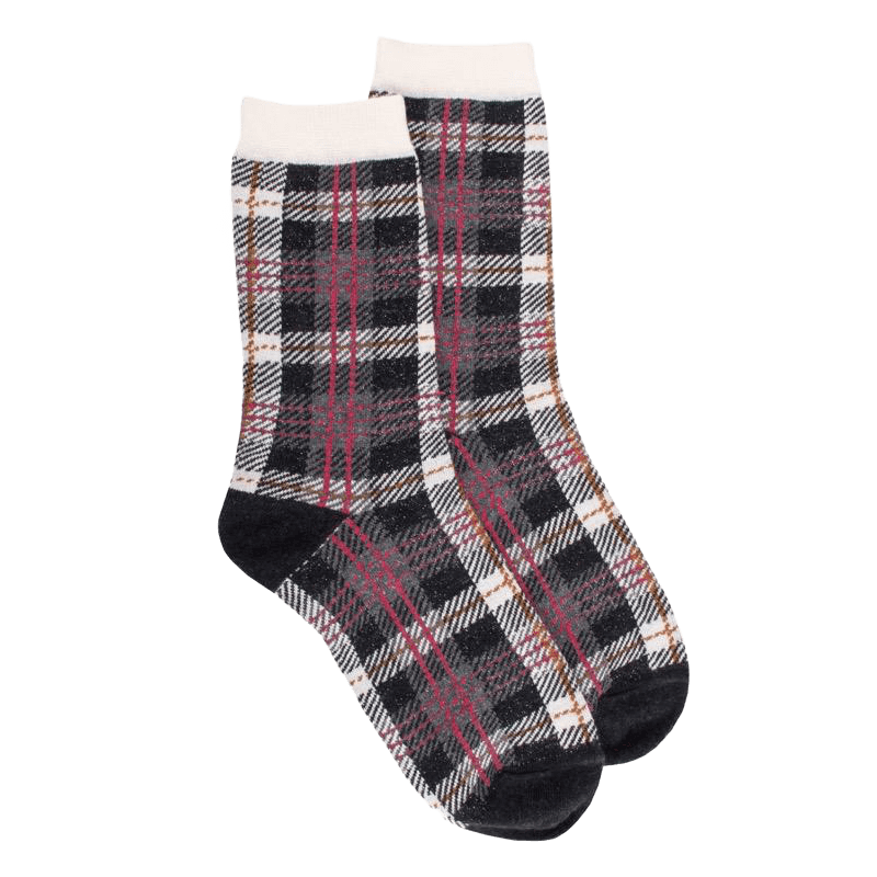 Chaussettes femme en coton à motif tartan effet brillant - Gris anthracite | Doré Doré