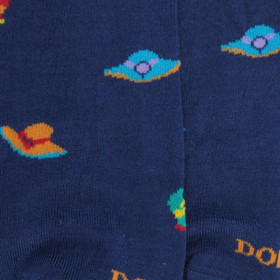 Socquettes femmes en fil d'écosse motifs chapeaux - Bleu | Doré Doré