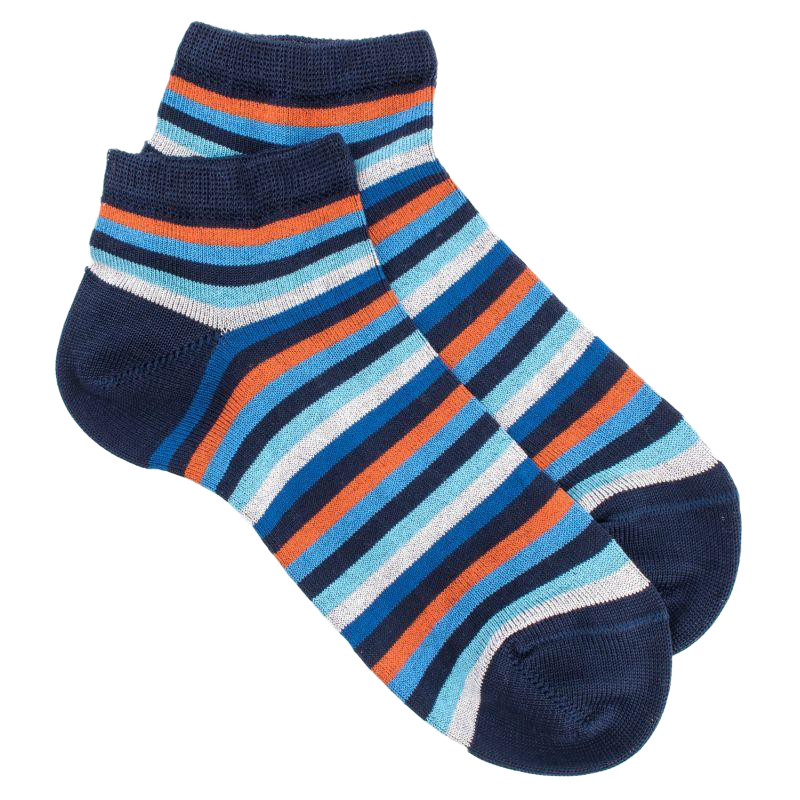 Socquettes enfant multicolore en fil d'écosse - Bleu marine à rayures | Doré Doré