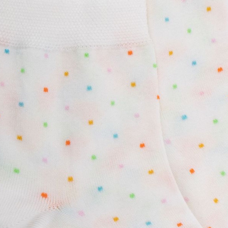 Socquettes femme avec à micro pois multicolores - Fond blanc | Doré Doré