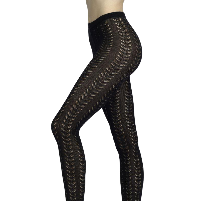 Collants en coton ajouré avec motifs chevron - Noir | Doré Doré