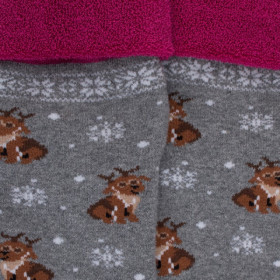 Chaussettes anti-dérapantes  fantaisie motifs chien et neige | Doré Doré