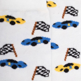 Chaussettes enfant en coton à motifs voitures de course - Blanc | Doré Doré