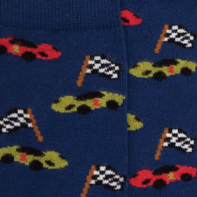 Chaussettes enfant en coton à motifs voitures de course - Bleu Voilier | Doré Doré