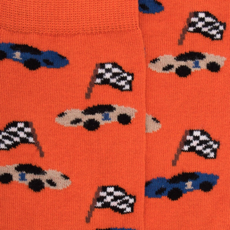 Chaussettes enfant en coton à motifs voitures de course - Abricot | Doré Doré