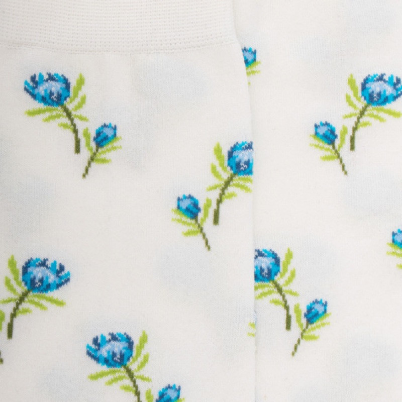 Chaussettes femme en fil d'Écosse à motifs fleurs - Blanc Givre | Doré Doré