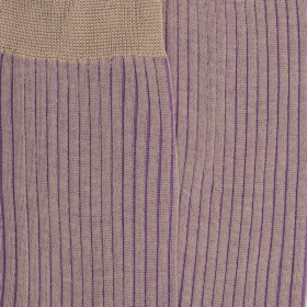 Chaussettes homme à côtes bicolores en fil d'Écosse - Beige Grège & Violet Myrtille | Doré Doré