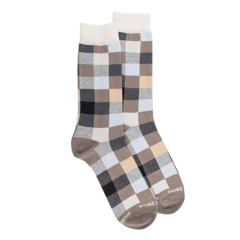 Chaussettes homme échiquier en coton - Gris & Écru | Doré Doré