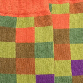 Chaussettes homme échiquier en coton - Vert Absinthe & Orange | Doré Doré