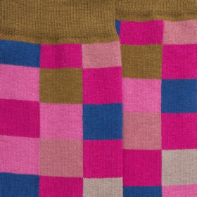 Chaussettes homme échiquier en coton - Rose Flamboyant & Vert pistache | Doré Doré