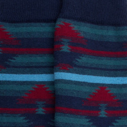 Chaussettes anti-dérapantes femme en coton à motif tapis - Bleu Caban | Doré Doré