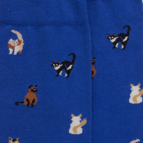Chaussettes homme en coton à motifs chats - Bleu France | Doré Doré