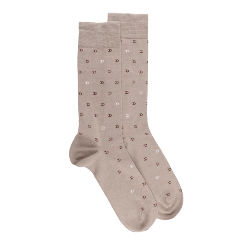 Chaussettes hommes en fil d'Ecosse avec petit motif D en deux couleurs - Gris | Doré Doré