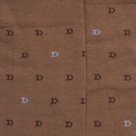 Chaussettes hommes en fil d'Ecosse avec petit motif D en deux couleurs - Marron Caille | Doré Doré