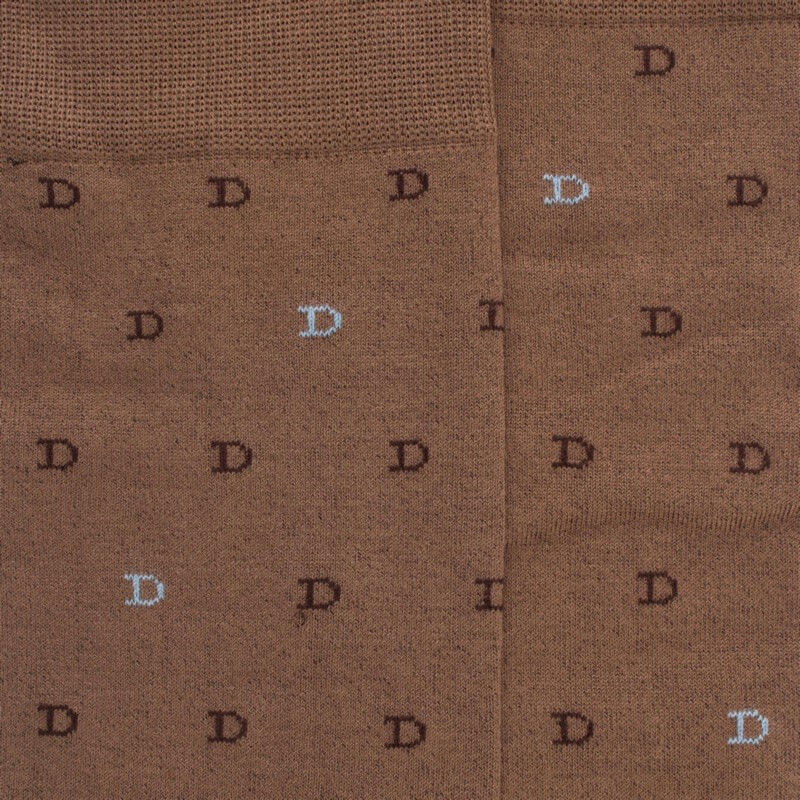 Chaussettes hommes en fil d'Ecosse avec petit motif D en deux couleurs - Marron Caille | Doré Doré