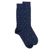 Chaussettes hommes en fil d'Ecosse avec petit motif D en deux couleurs - Bleu Matelot | Doré Doré