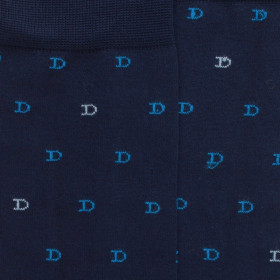 Chaussettes hommes en fil d'Ecosse avec petit motif D en deux couleurs - Bleu Matelot | Doré Doré