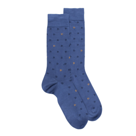 Chaussettes hommes en fil d'Ecosse avec petit motif D en deux couleurs - Bleu | Doré Doré