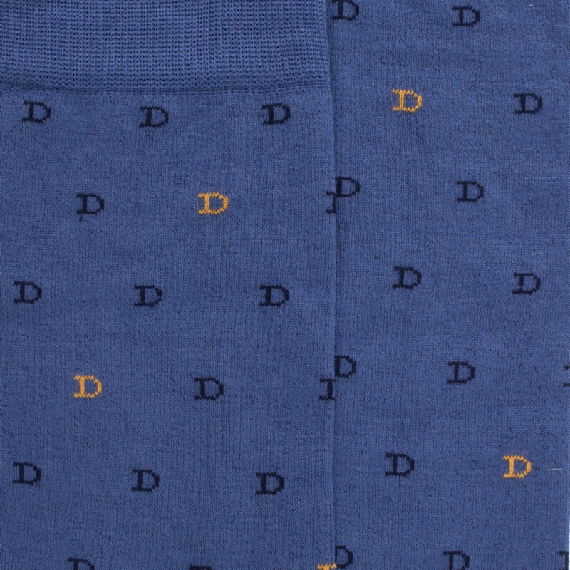 Chaussettes hommes en fil d'Ecosse avec petit motif D en deux couleurs - Bleu | Doré Doré