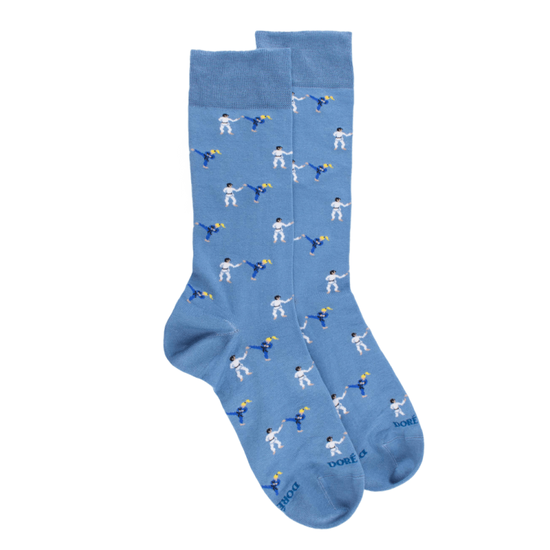 Chaussettes homme en fil d'Ecosse à motifs Judo - Bleu Macadam | Doré Doré