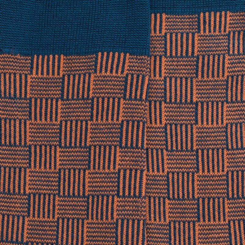 Chaussettes pour hommes en fil d'Ecosse tissé à motifs carrés - Bleu | Doré Doré