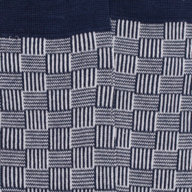 Chaussettes pour hommes en fil d'Ecosse tissé à motifs carrés - Bleu Matelot | Doré Doré