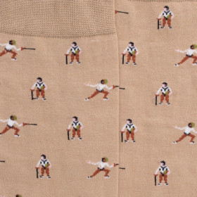 Chaussettes pour hommes en fil d'Ecosse à motifs d'escrime - Beige Sable | Doré Doré