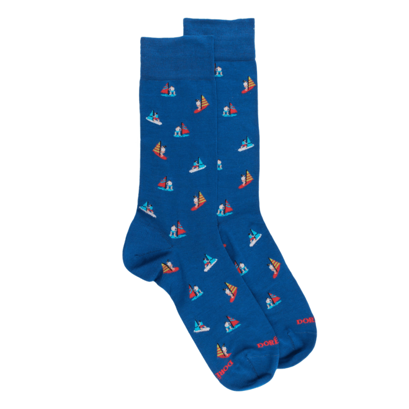 Chaussettes pour hommes en fil d'Ecosse à motifs de bateaux à voile - Bleu Cosmos | Doré Doré