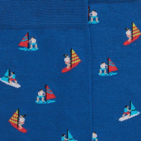 Chaussettes pour hommes en fil d'Ecosse à motifs de bateaux à voile - Bleu Cosmos | Doré Doré