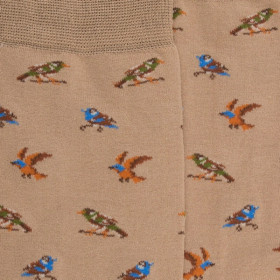 Chaussettes pour femmes en fil d'Ecosse à motifs de chardonnerets - Beige Grège | Doré Doré