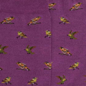 Chaussettes pour femmes en fil d'Ecosse à motifs de chardonnerets - Violet Grappe | Doré Doré