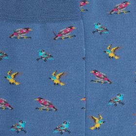 Chaussettes pour femmes en fil d'Ecosse à motifs de chardonnerets - Bleu Macadam | Doré Doré