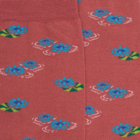 Chaussettes pour femmes en fil d'Ecosse à motifs de nénuphars - Rose Jouy | Doré Doré