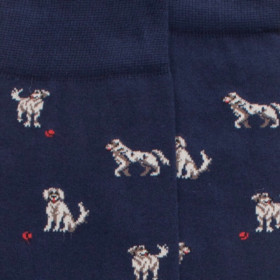 Chaussettes en coton égyptien pour hommes avec motifs de chiens - Bleu Matelot | Doré Doré