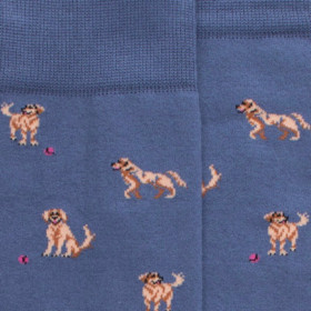 Chaussettes en coton égyptien pour hommes avec motifs de chiens - Bleu Port | Doré Doré