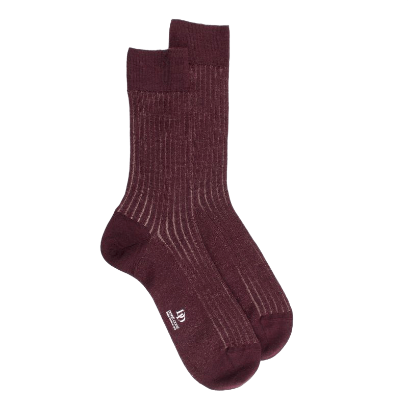 Chaussettes côtelées bicolores en laine et coton doux - Aubergine et sable | Doré Doré