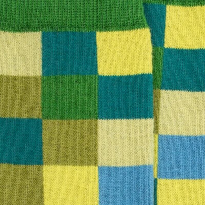 Chaussettes Echiquier multicolore en coton doux - Vert | Doré Doré