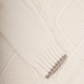 Pull à col rond en laine et alpaga avec tresses tricotées - Ecru & Blanc grive | Doré Doré