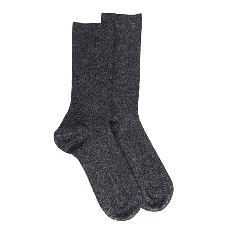 Chaussettes sans bord élastique en coton égyptien - Spécial jambes sensibles - Gris chiné | Doré Doré