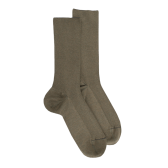 Chaussettes homme à côtes sans bord élastique en coton égyptien - Kaki | Doré Doré