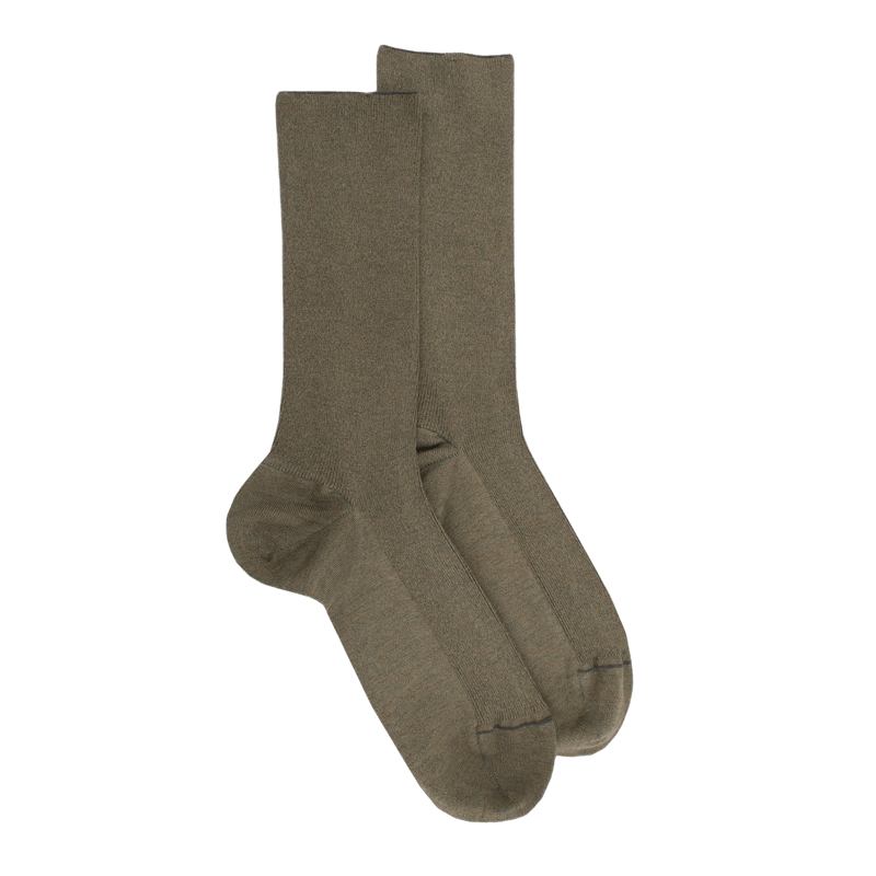 Chaussettes homme à côtes sans bord élastique en coton égyptien - Kaki | Doré Doré