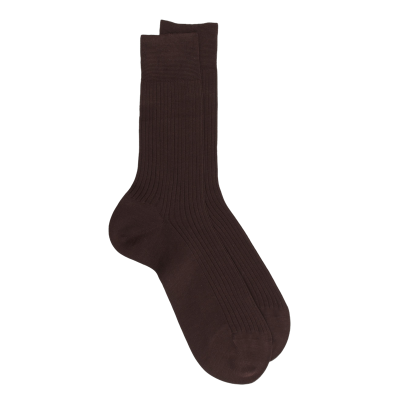 Chaussettes Homme côtelées en pur fil d'Ecosse - Marron | Doré Doré