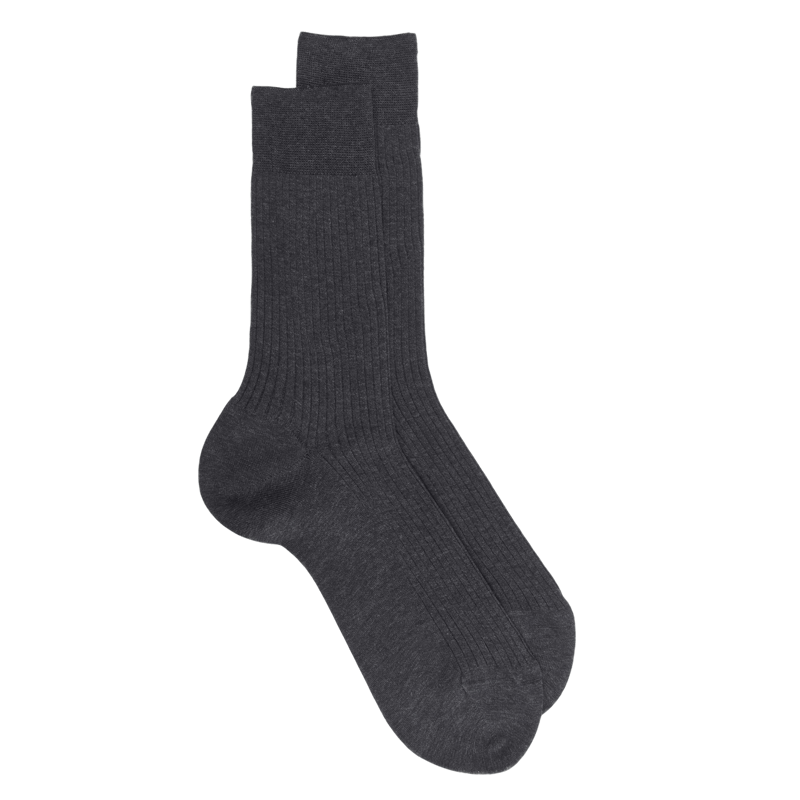 Chaussettes Homme côtelées en pur fil d'Ecosse - Gris foncé | Doré Doré