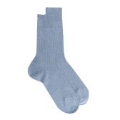 Chaussettes côtelées pour hommes en fil d'Ecosse 100% uni - Bleu Glacier | Doré Doré