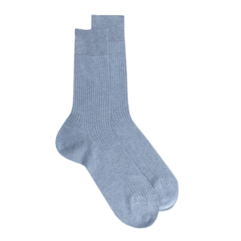 Chaussettes côtelées pour hommes en fil d'Ecosse 100% uni - Bleu Glacier | Doré Doré