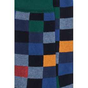 Chaussettes fantaisie échiquier en coton égyptien - Vert et bleu | Doré Doré