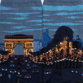 Chaussettes homme en coton avec vue des Champs Elysées à Paris - Bleu marine foncé | Doré Doré